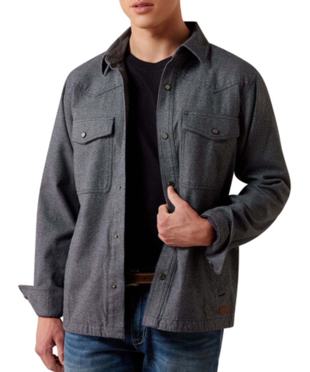 Men's inkwell shirt jacket may be worn as a lightweight jacket or western snap shirt