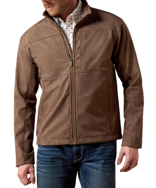 Front view of the men's wren faux leather print vernon softshell jacket