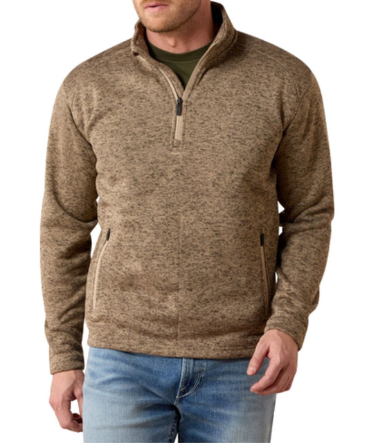 Front view of the men's Ariat Savannah Tan Caldwell 1/4 zip sweater featuring the slim fit and zippered hand pockets