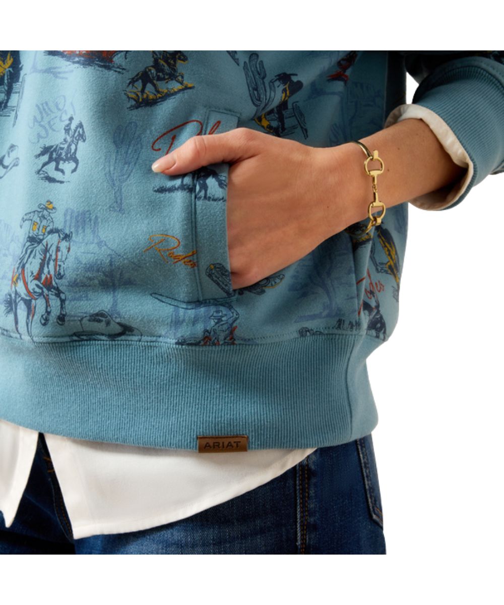 Close-up view of the welt hand pockets featuring the ribbed cuffs and hem