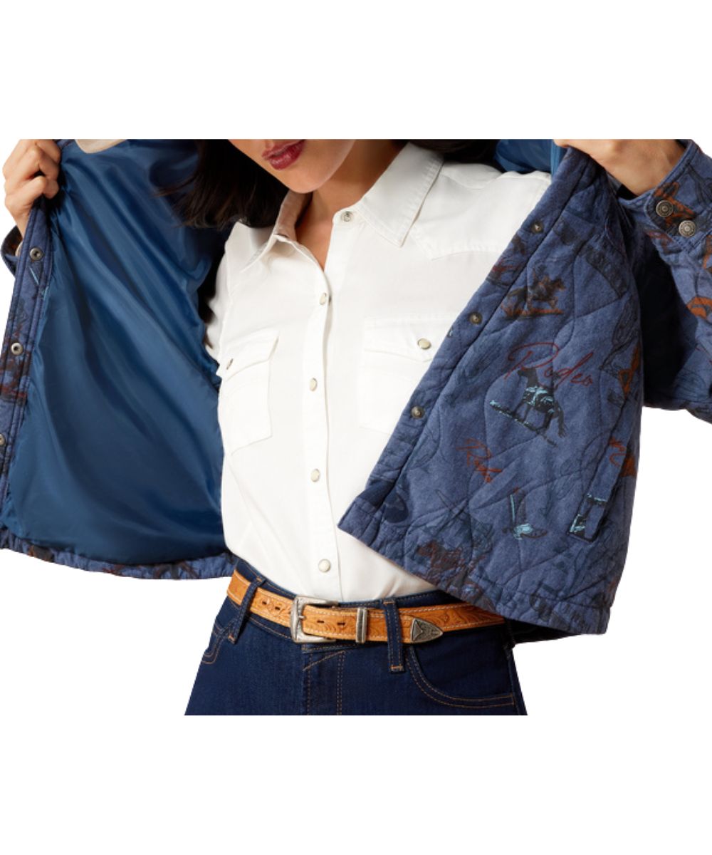 Interior view of the women's blue obispo insulated jacket