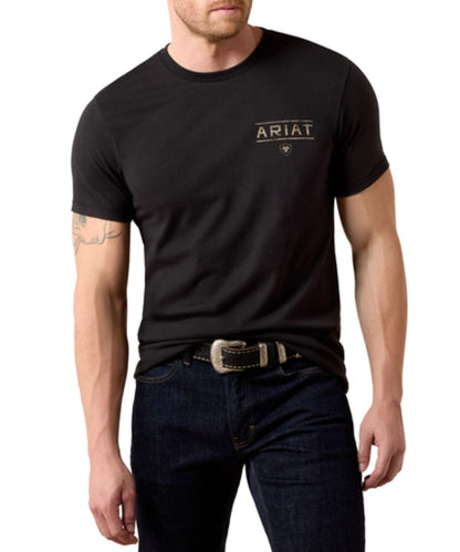 Front view of the men's short sleeve graphic tee featuring the logo screen printed at the left chest