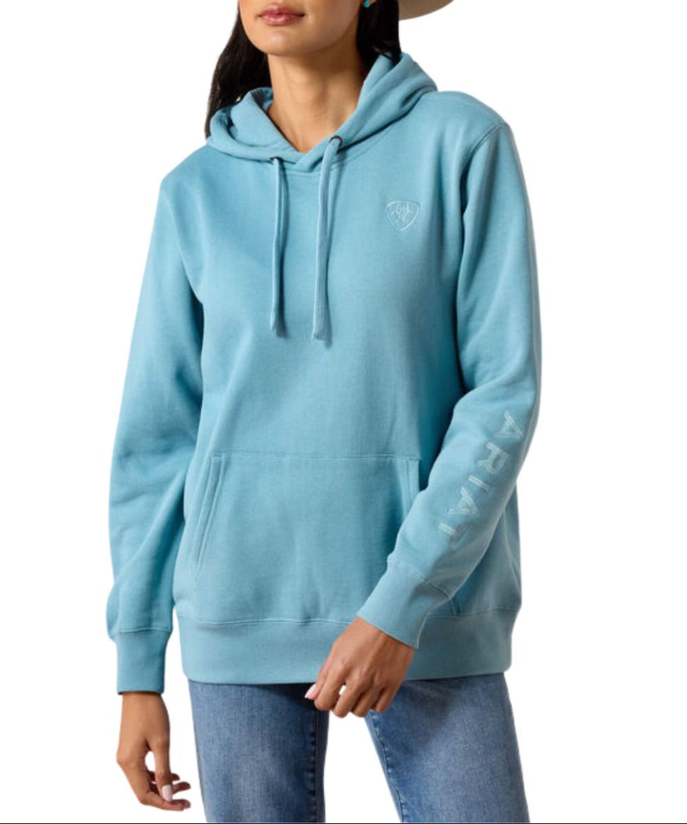 Front view of the women's Ariat Adriatic Blue Logo 2.0 Hoodie 