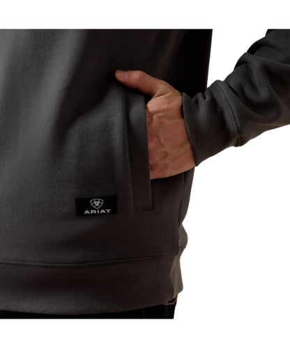 Close-up view of the kangaroo pocket and logo label