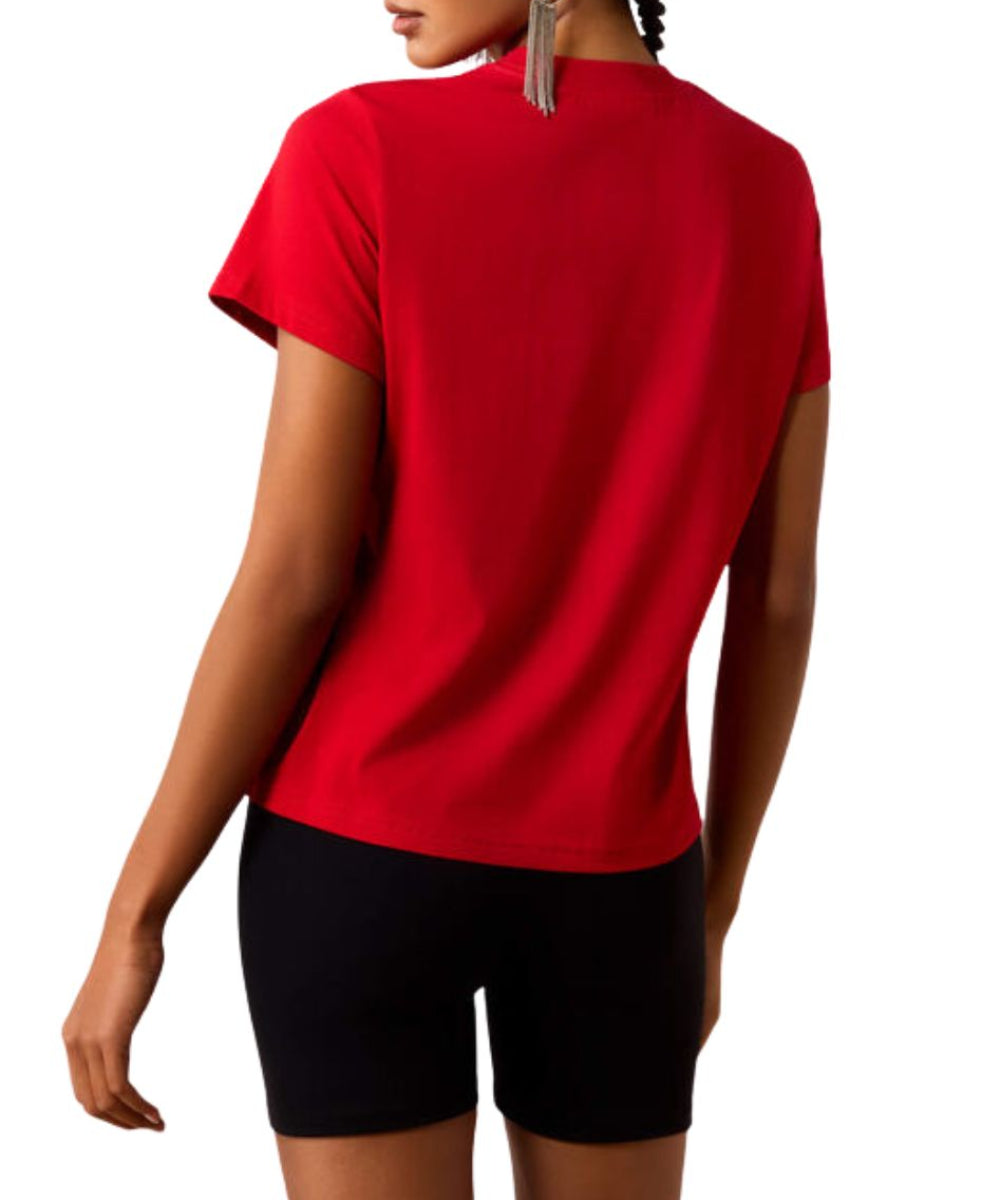 Back view of the women's crimson red tee