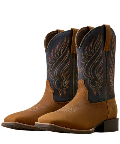 Pair view of the men's tanbark sport riggs leather cowboy boot featuring waterproof protection