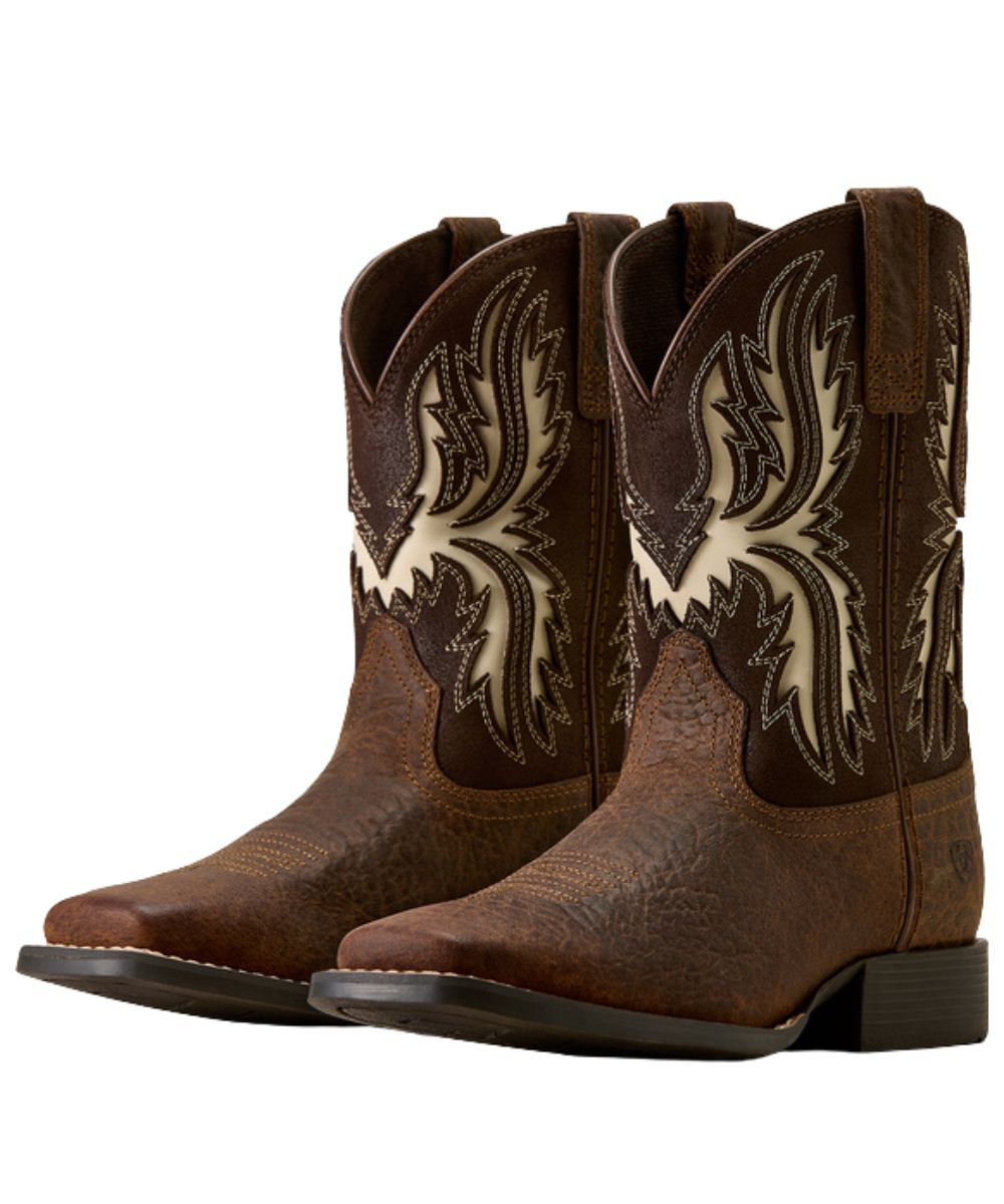 Pair view of the earth brown western leather youth boot 