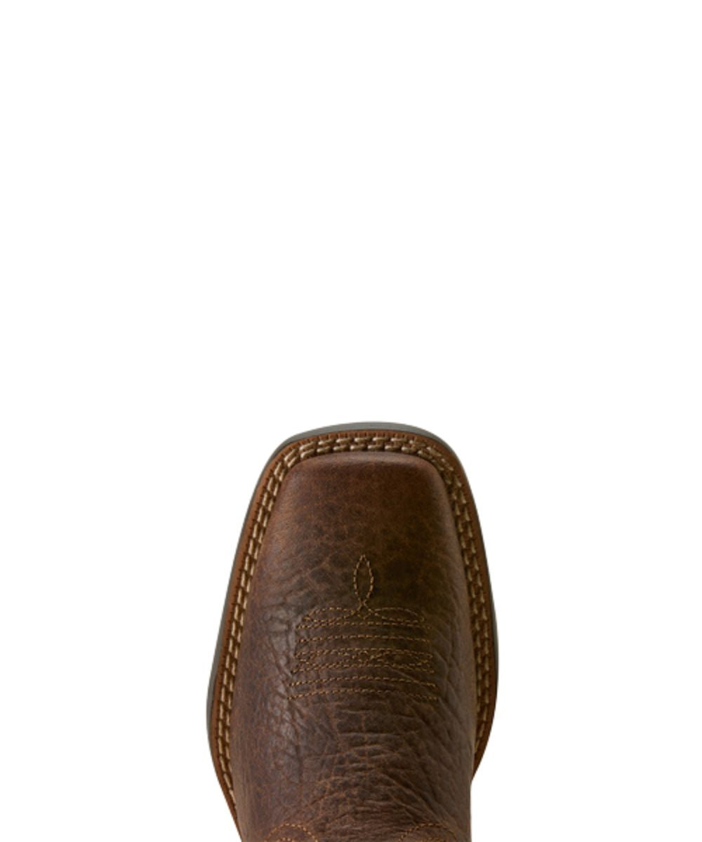 Birdseye view of the leather youth western boot featuring a wide square toe