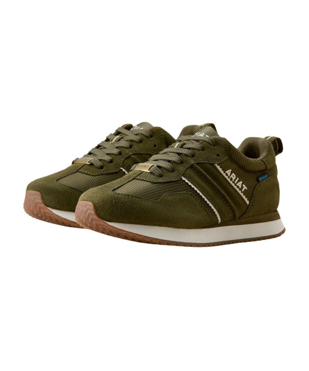 Pair view of the women's olive night ranch runner waterproof sneaker shoe