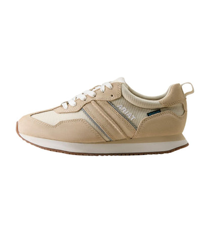 A beige and off-white low-top sneaker with white laces, a white midsole, and metallic silver side stripes. The brand name 'BONSAI' is printed on a small dark blue tag on the side.