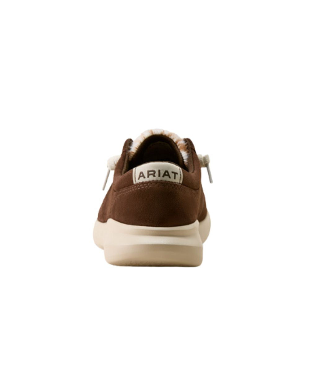Heel view of the logo label and flat heel