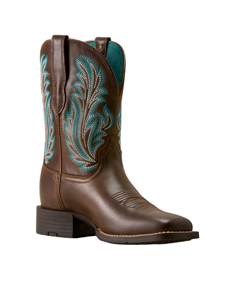 Right angled view of the women's 9" dark cacao full grain leather western boot