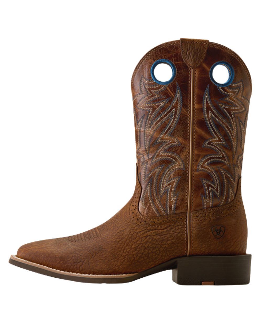 Left side view of the men's toasted grain brown 11" leather cowboy boot