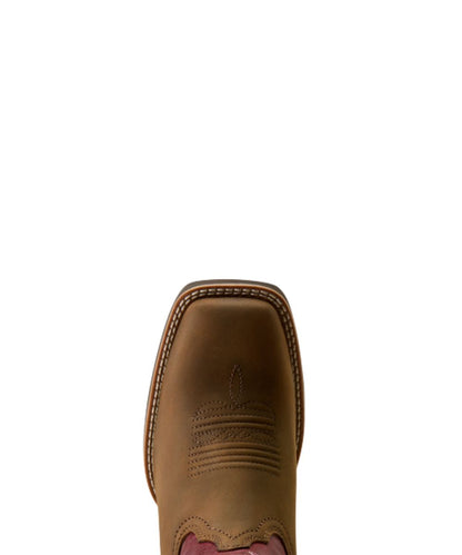 Close-up view of the backwoods brown wide square toe