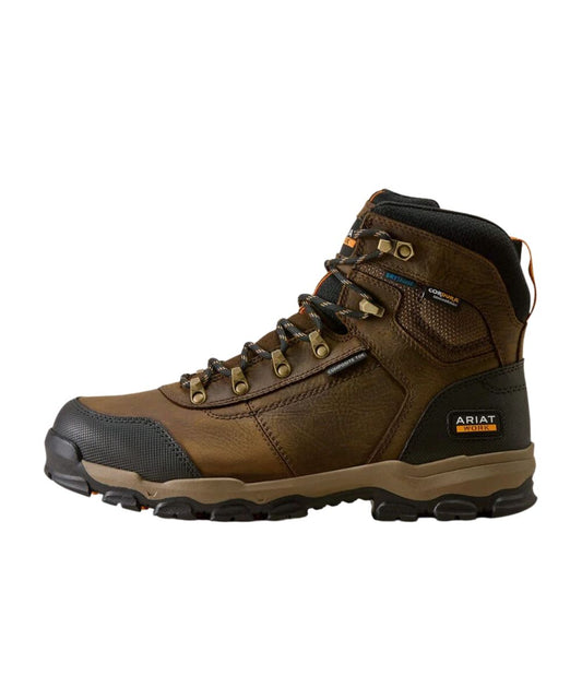A brown and black Ariat hiking boot shown in a side profile view against a plain white background.