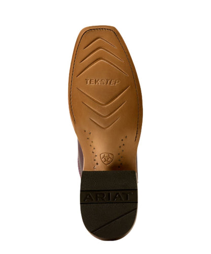 Sole view of the vegetable-tanned leather outsole featuring the TekStep cushioning with heel-to-toe comfort, and the rubber heel cap