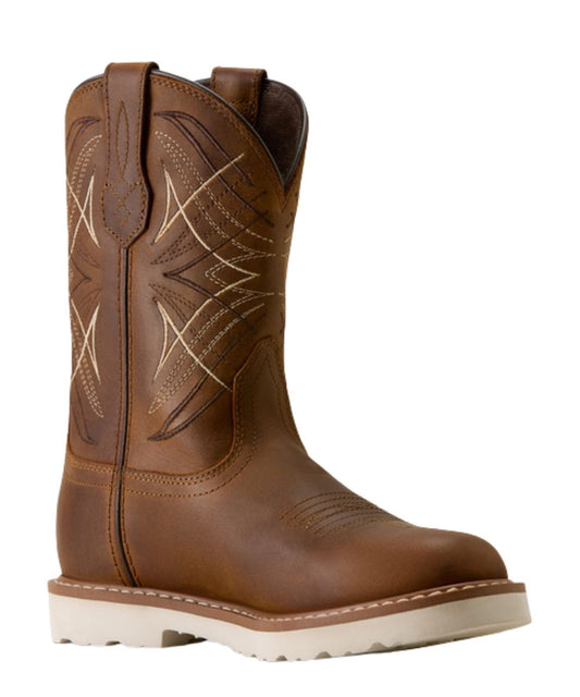 Right angled view of the unisex youth leather boot featuring an 8.5" shaft