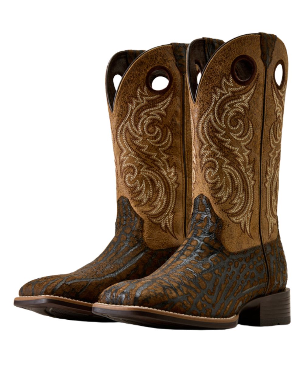 Pair view of the men's brown and tan leather cowboy boot 