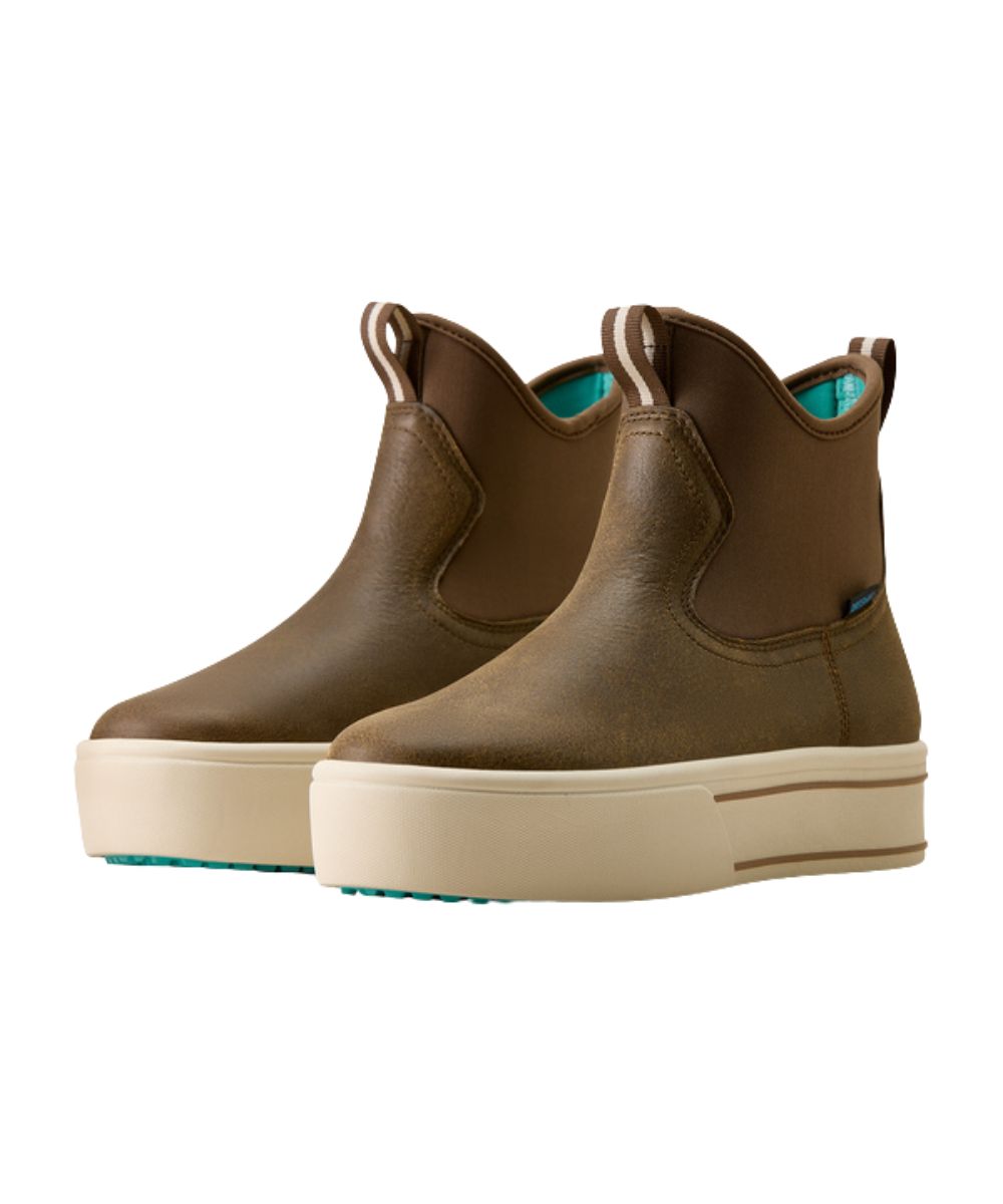 Pair view of the women's Ariat Saylor Shrimp Waterproof Boots in bomber brown featuring the 5.5" shaft height