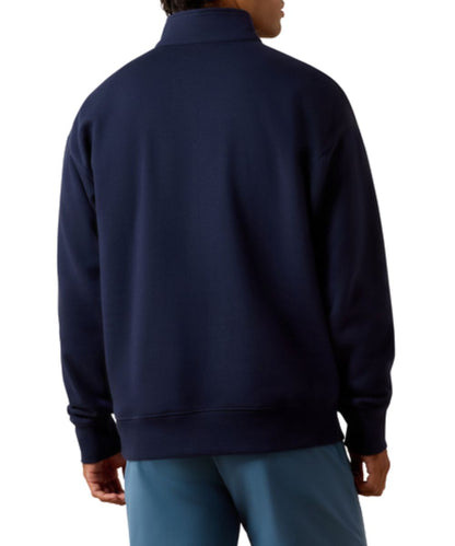 Back view of the men's long sleeve sweatshirt featuring the mock neck and solid print
