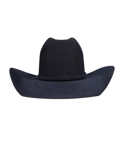Front view of the black cherry felt hat featuring the jb brim