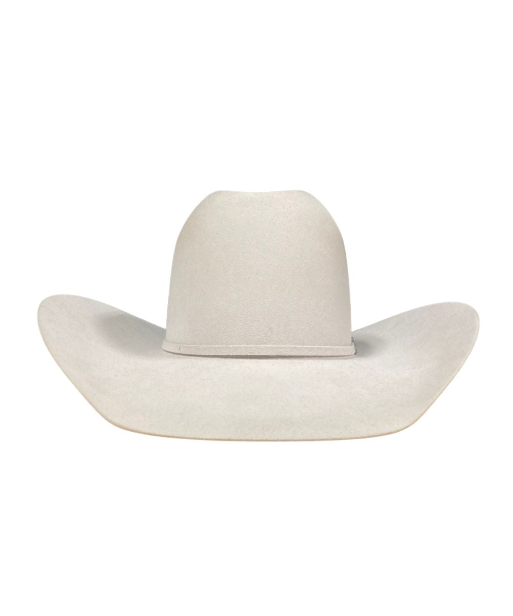 Front view of the 10X silver sand felt hat featuring the jb brim and minnick crown