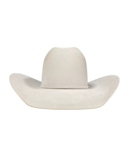 Front view of the 10X silver sand felt hat featuring the jb brim and minnick crown