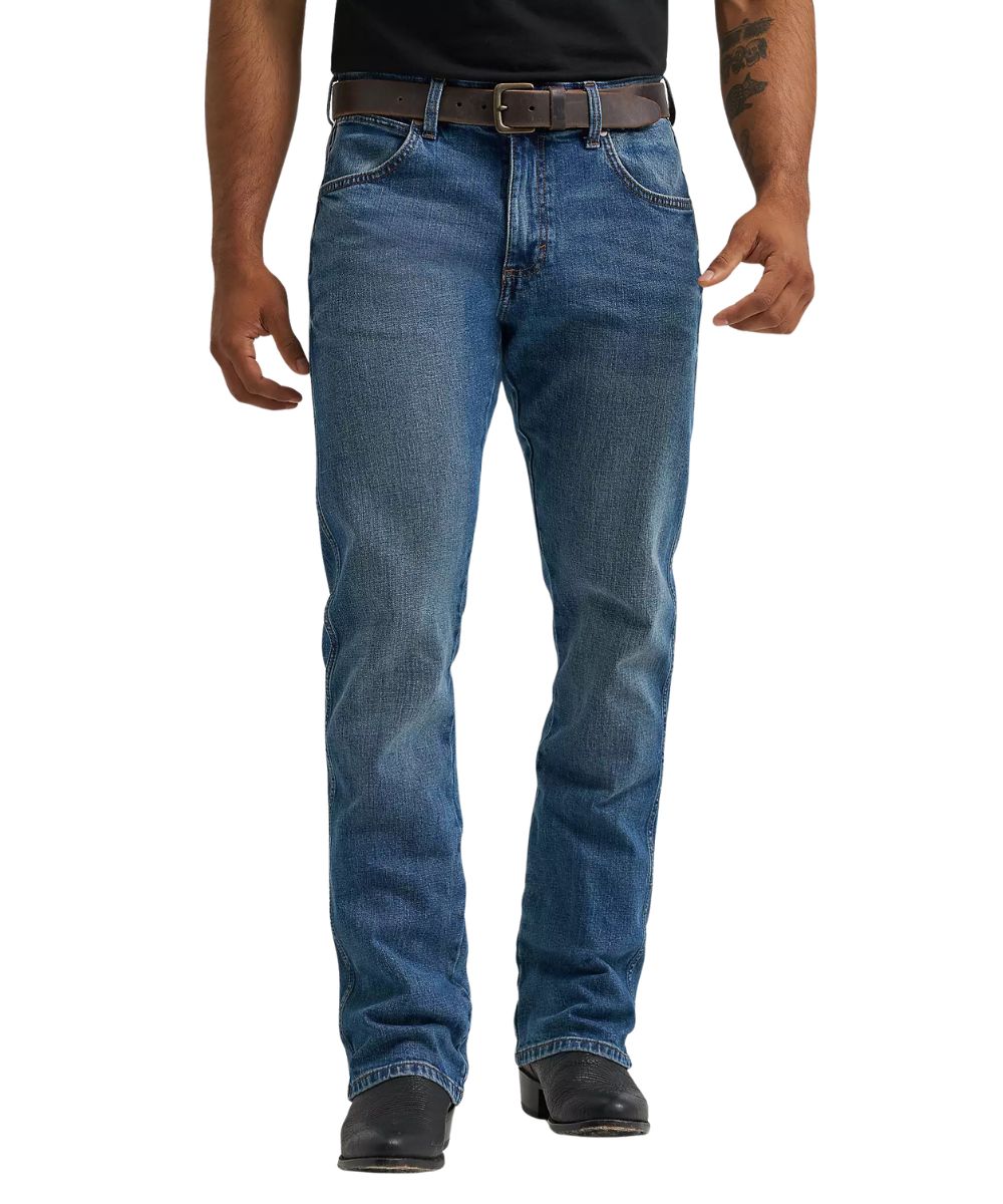 Front view of the men's retro harris slim boot cut jean in a medium wash