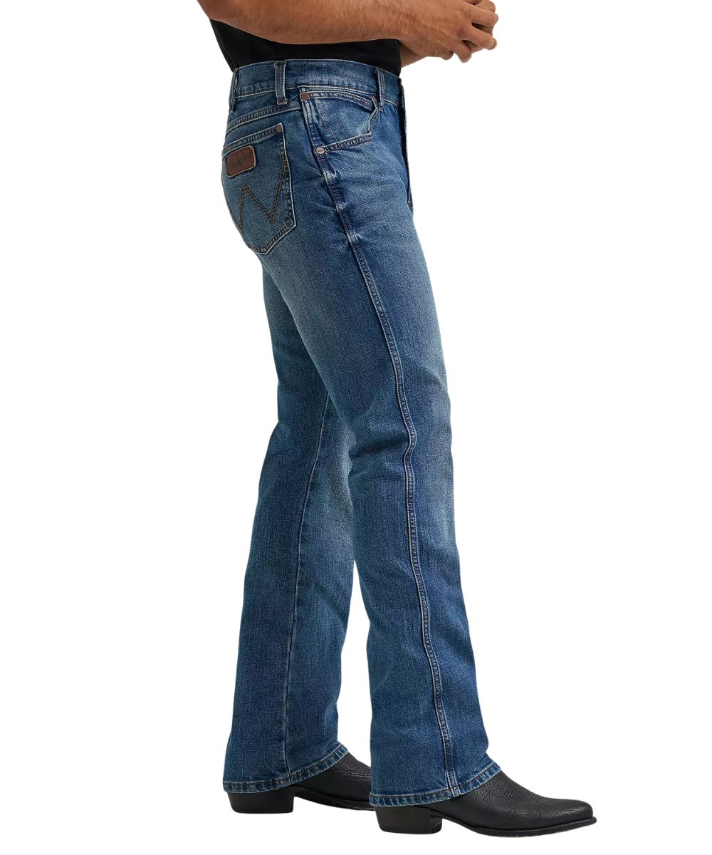 Side view of the men's retro harris slim boot cut jean