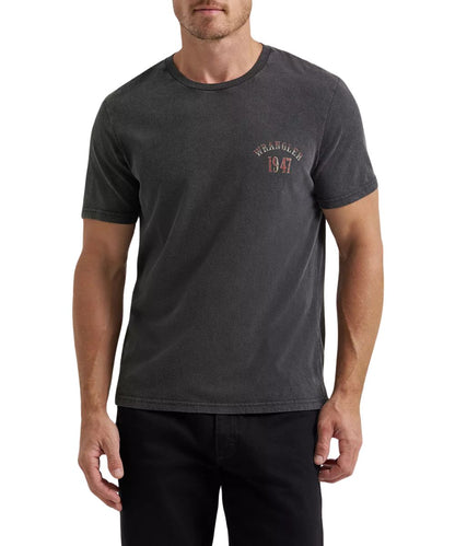 Men's Washed Black Graphic Tee With Screen Printed Logo On Front Chest