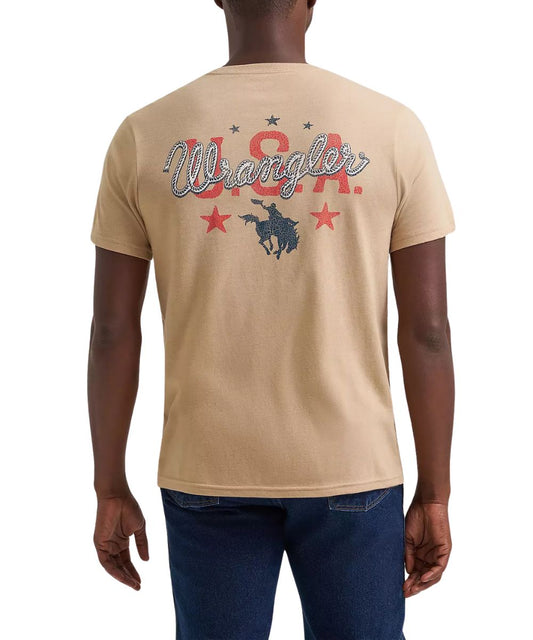 Men's Wrangler Graphic Tee Featuring The Rope Logo Over U.S.A. Graphic On The Back