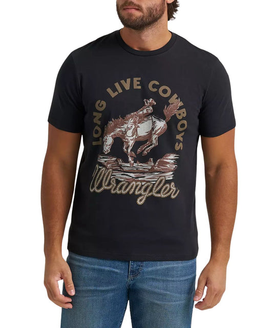 Men's Short Sleeve Wrangler Graphic Tee With Bucking Bronco Graphic And Wrangler Rope Logo