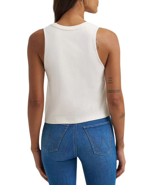 Women's Sleeveless Graphic Tank Top In Off White With A Cropped Fit