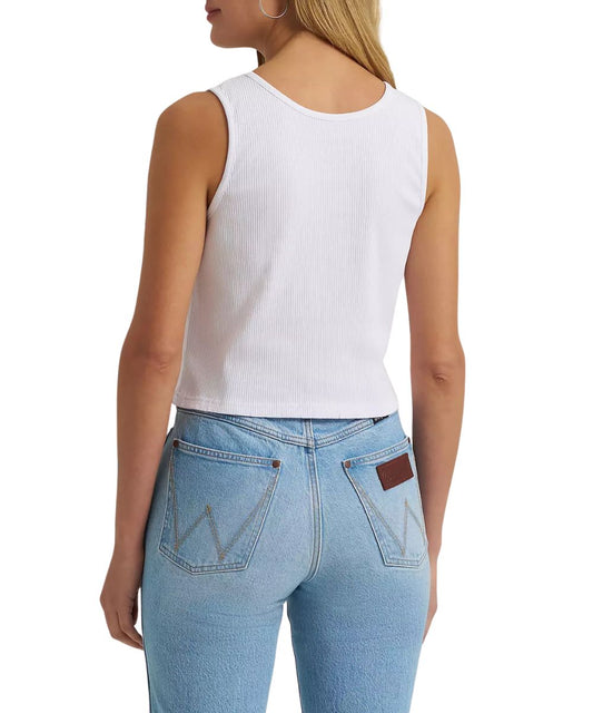 Cropped, Slim Fit, White, Ribbed Tank Top