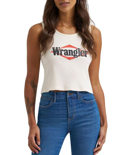 Women's Slim Fit Cropped Tank Top Featuring The Screen Printed Logo On The Front With A Red Diamond Frame