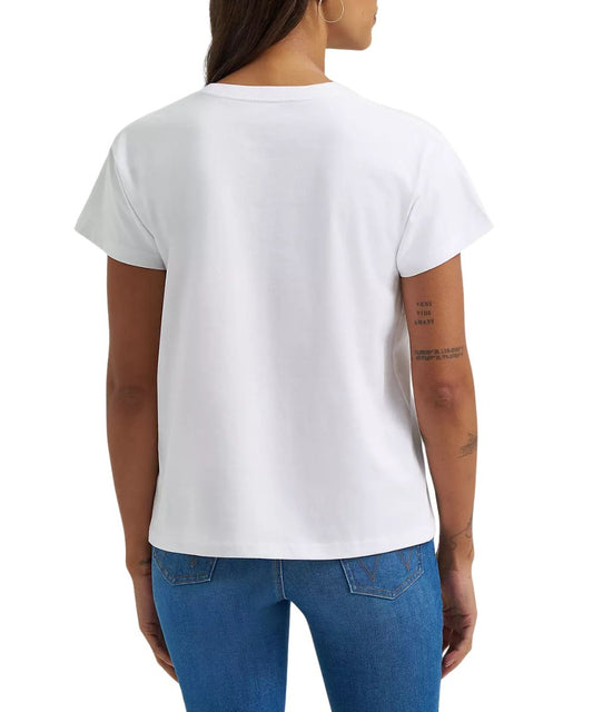 Women's Short Cap Sleeve Graphic Tee In Solid Bright White
