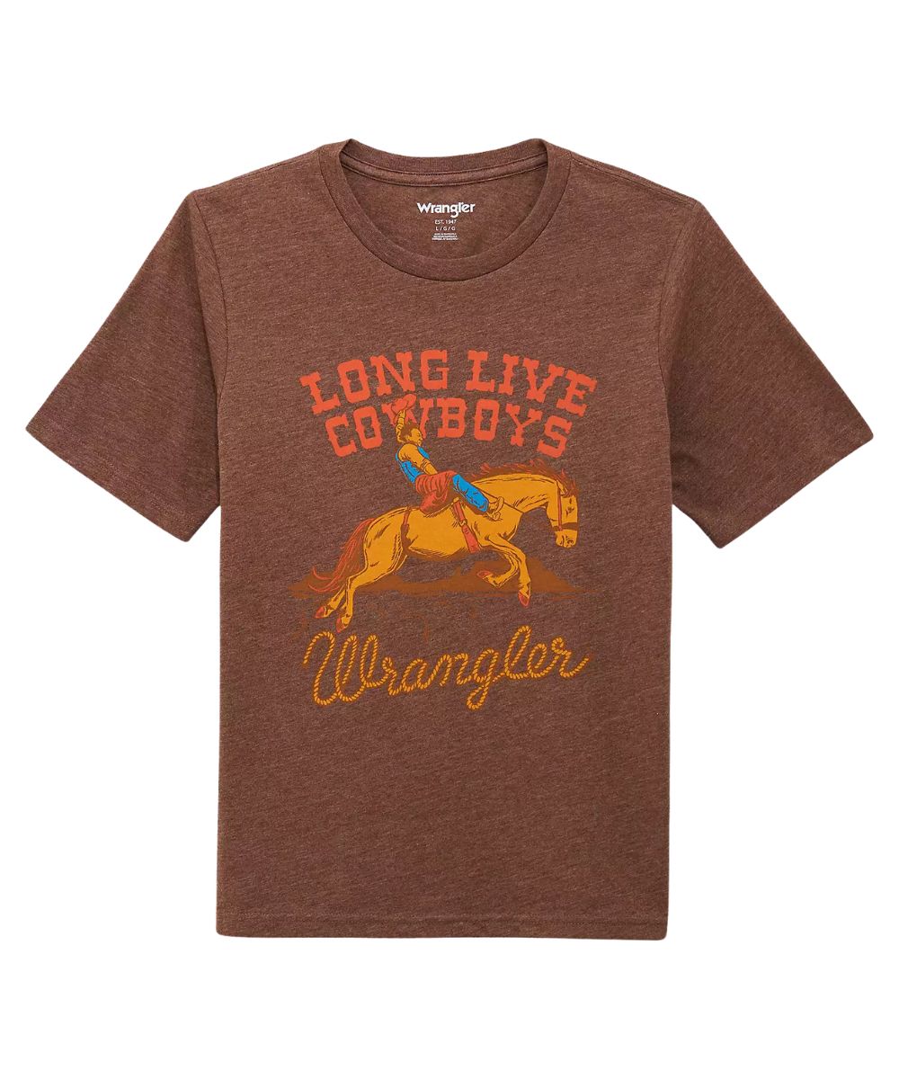 Boy's Long Live Cowboys Graphic On A Brown/Rocky Road Heather Tee