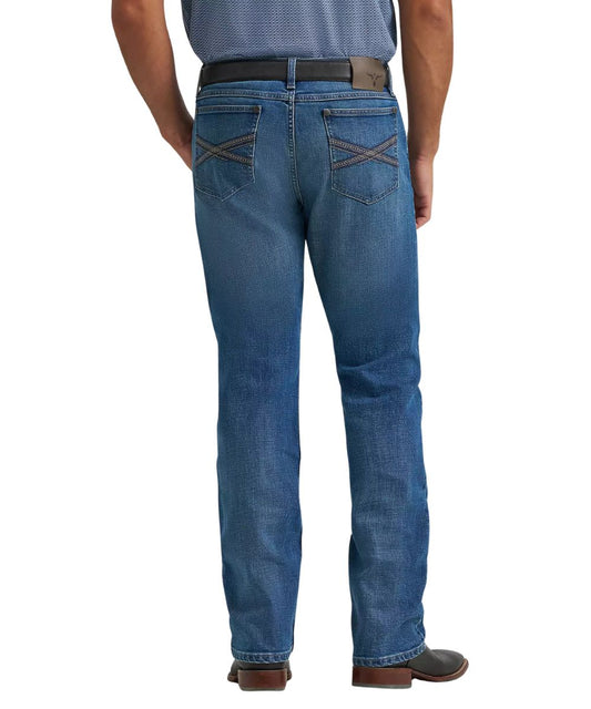 Back view of the No. 44 men's 20X jean featuring a slim seat and thigh, and straight leg.