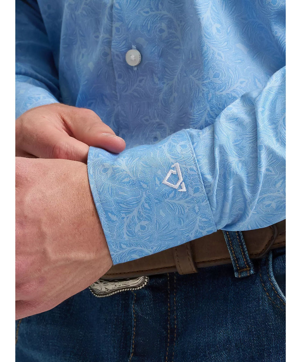 Men's long sleeve shirt featuring mitered cuffs with Cody Johnson's signature logo embroidery.