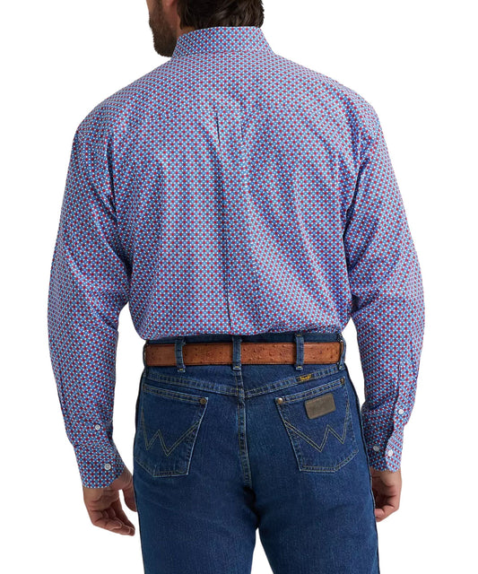 Back view of men's sparks printed shirt featuring a straight back yoke with box pleat, and relaxed fit.