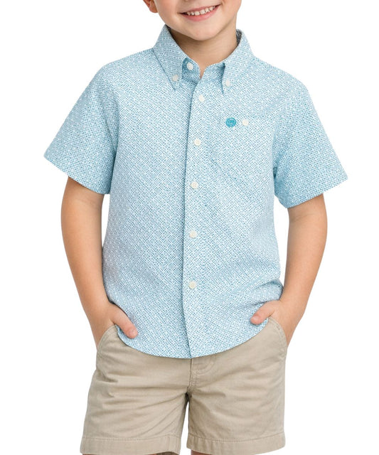 Wrangler Boys' Teal Geometric Button Down Shirt