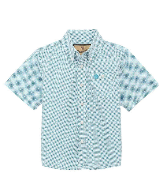 Wrangler Boys' Teal Geometric Button Down Shirt