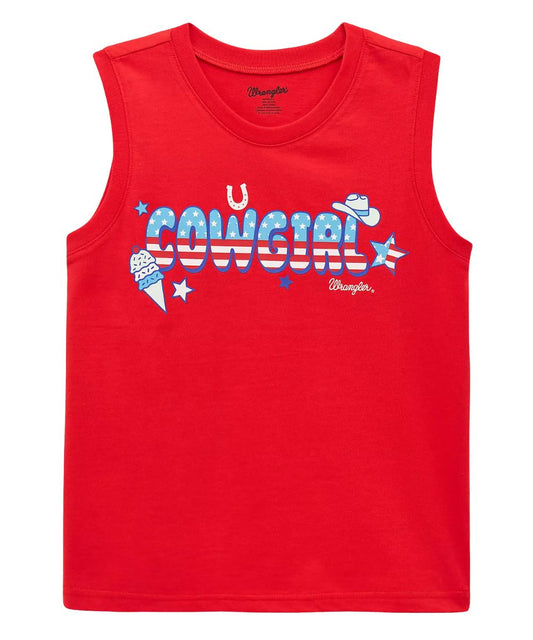 Girl's Red Wrangler Cowgirl Tank Top With Americana Accents