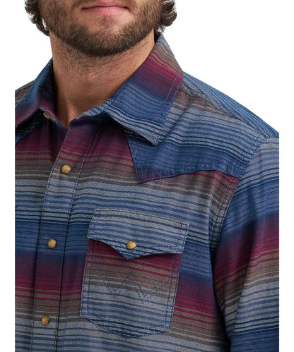 Close-up view of the dark americana striped print