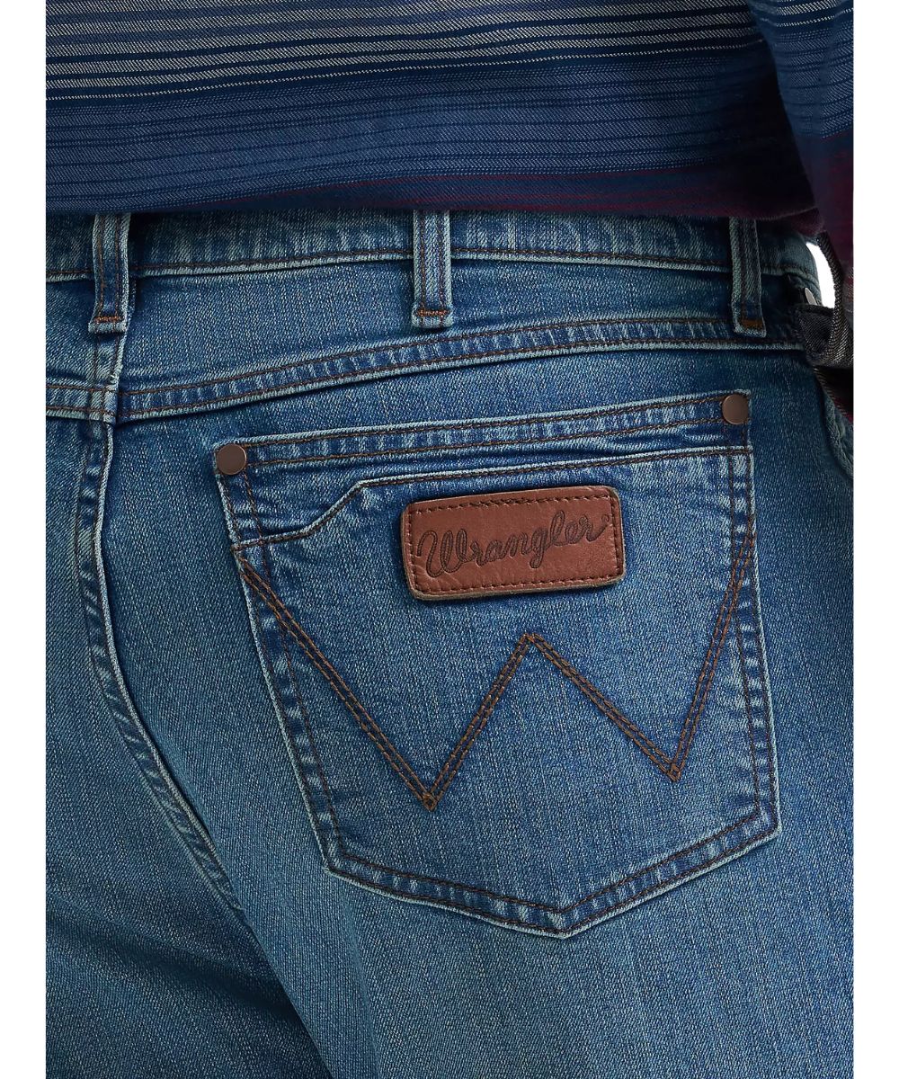 Close-up view of the logo stitched back pocket