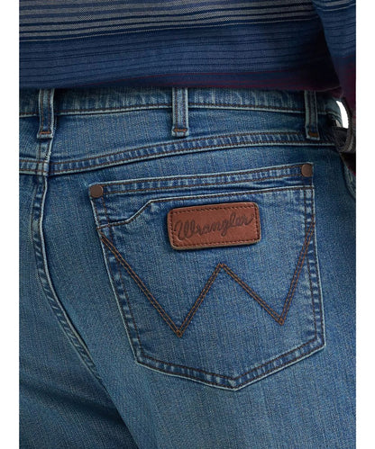 Close-up view of the logo stitched back pocket