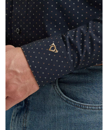 Close-up view of the mitered cuffs featuring COJO's signature logo embroidery