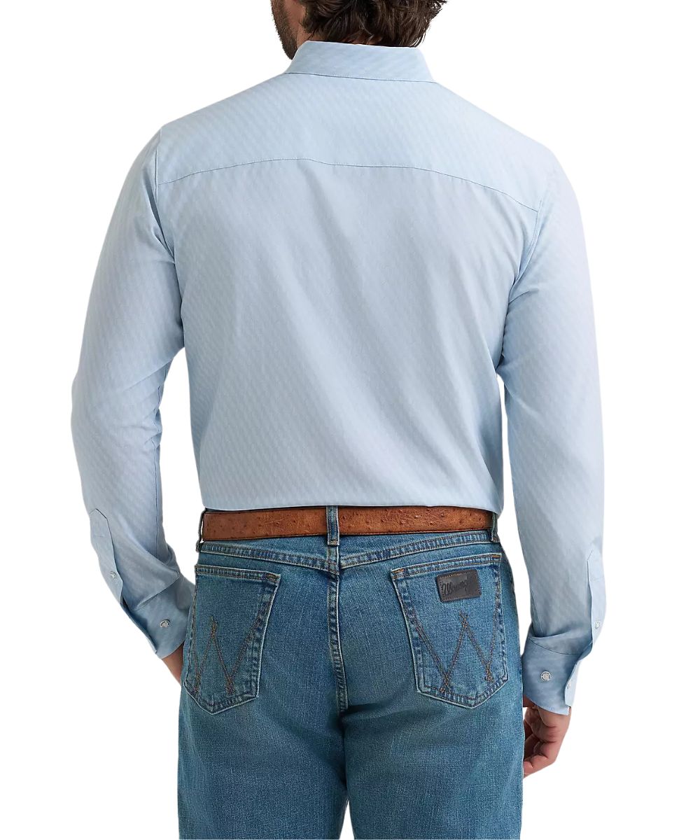 Wrangler Men's L/S Cody Johnson Performance Button Down Shirt in Aqua Hexagon Small