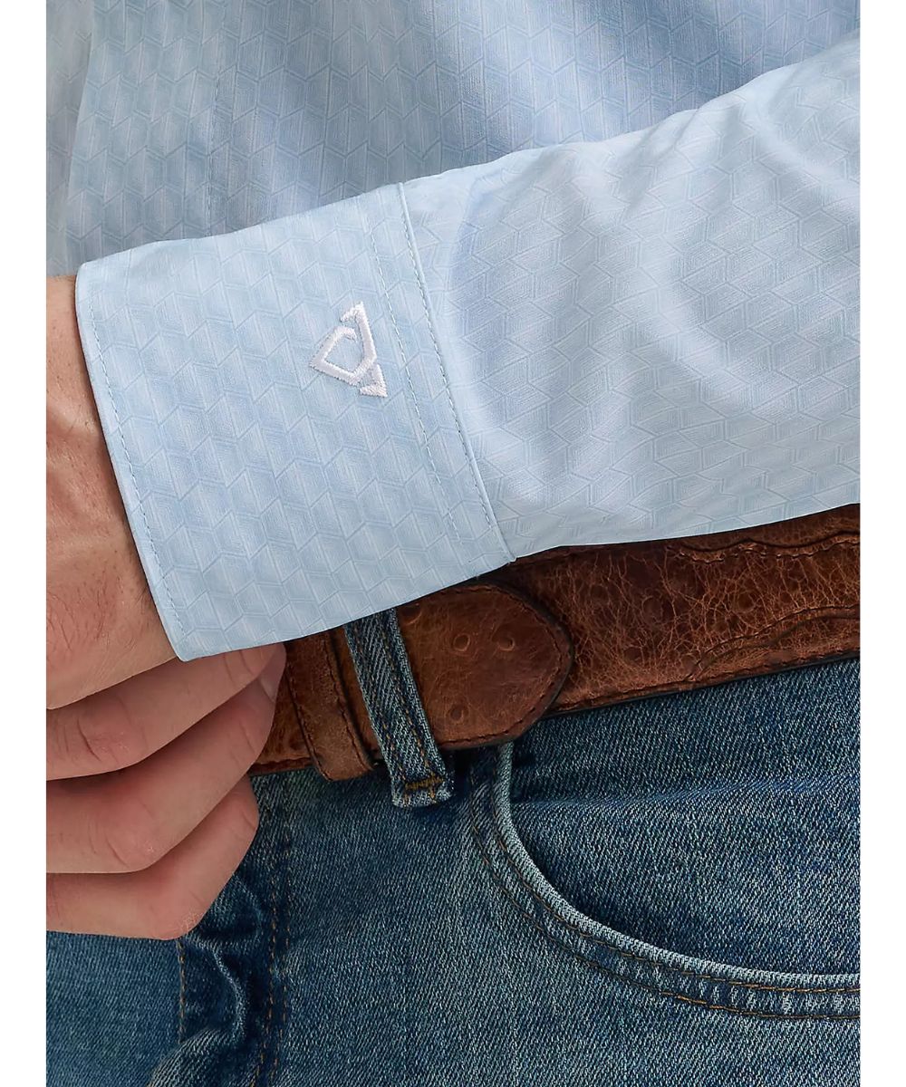 Close-up view of the mitered cuffs featuring Cody Johnson's signature logo embroidery