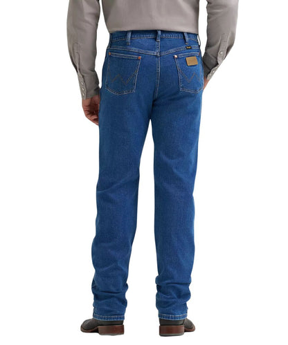 Back view of the men's Cowboy Cut stonewash boot cut jean featuring the relaxed fit through the seat and thigh